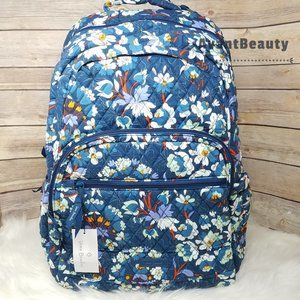 VERA BRADLEY Essential Large Backpack Floral Blursts Bag NWT Bookbag Blue